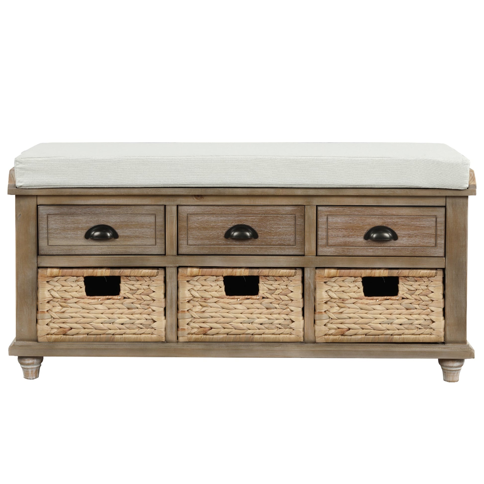 SINOFURN Rustic White Washed Accent Bench with Storage 42.1-in x 15.4-in x 21-in