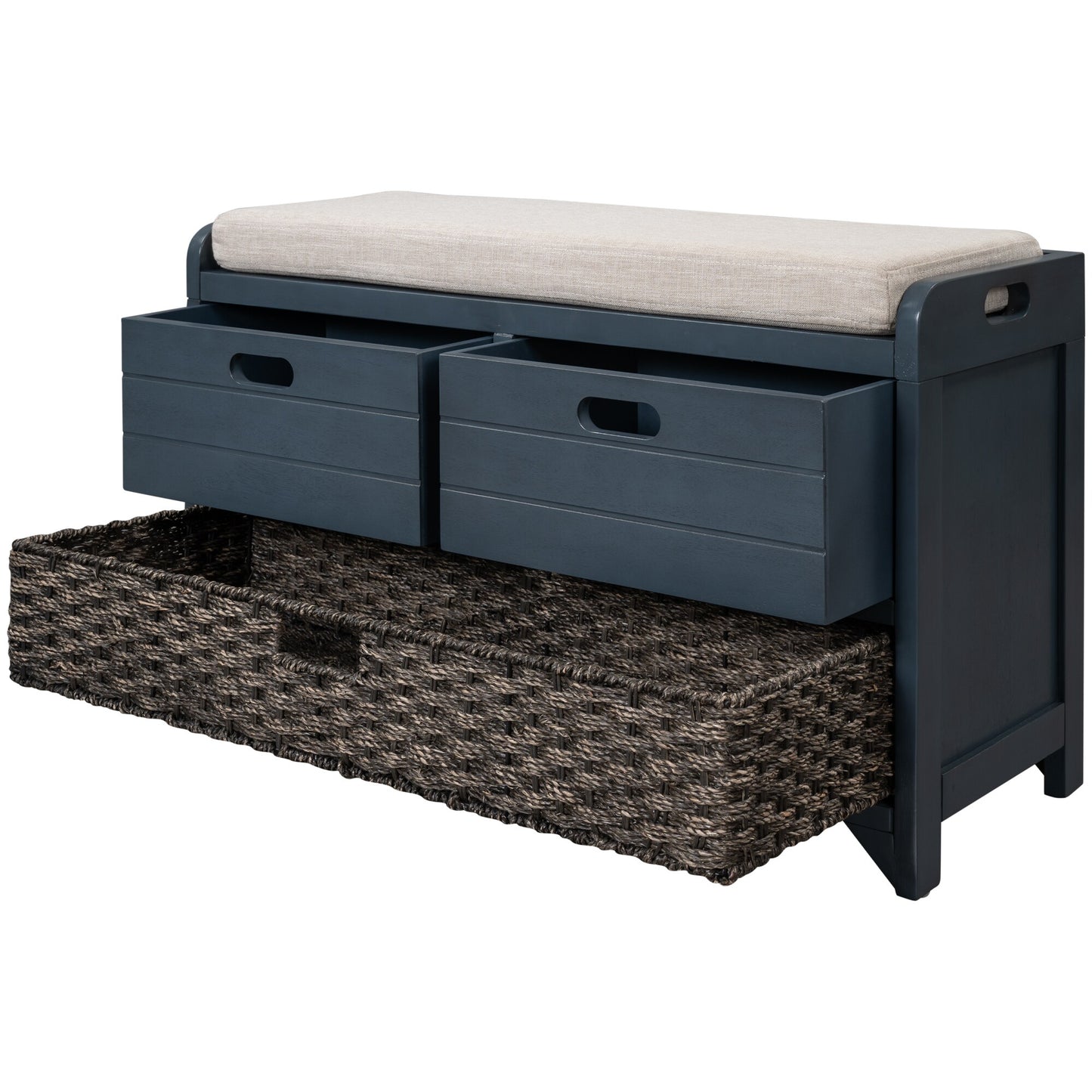 SINOFURN Rustic Blue Accent Bench with Storage 32-in x 11.8-in x 20-in