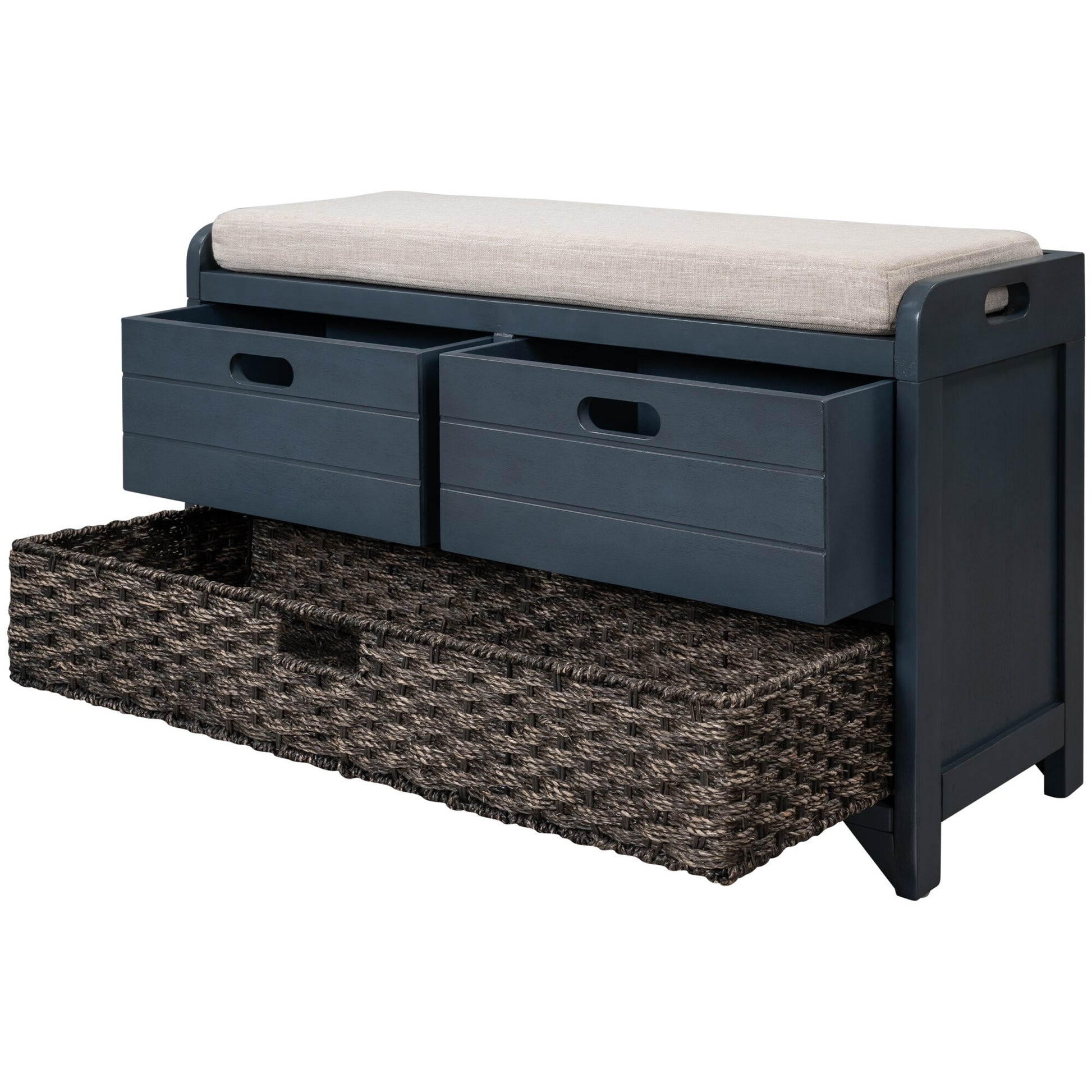 SINOFURN Rustic Blue Accent Bench with Storage 32-in x 11.8-in x 20-in