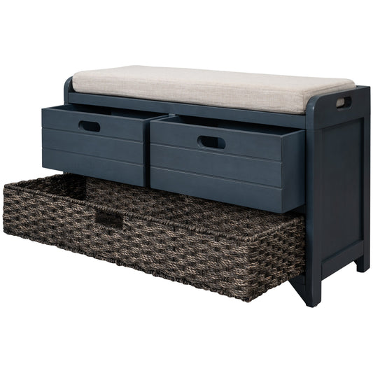 SINOFURN Rustic Blue Accent Bench with Storage 32-in x 11.8-in x 20-in