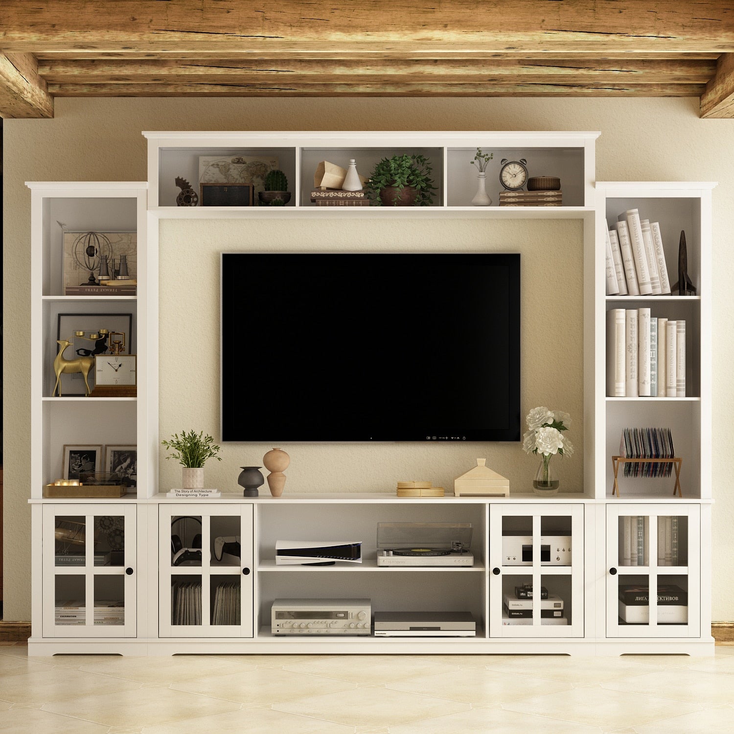 FUFU&GAGA Modern/Contemporary White TV cabinet Integrated TV Mount ( Accommodates TVs up to 65-in )