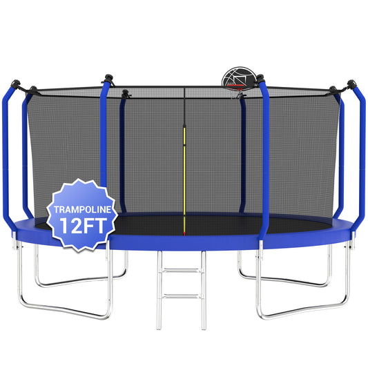 Fun Orange Outdoor Trampoline 12-ft Round Backyard in Blue