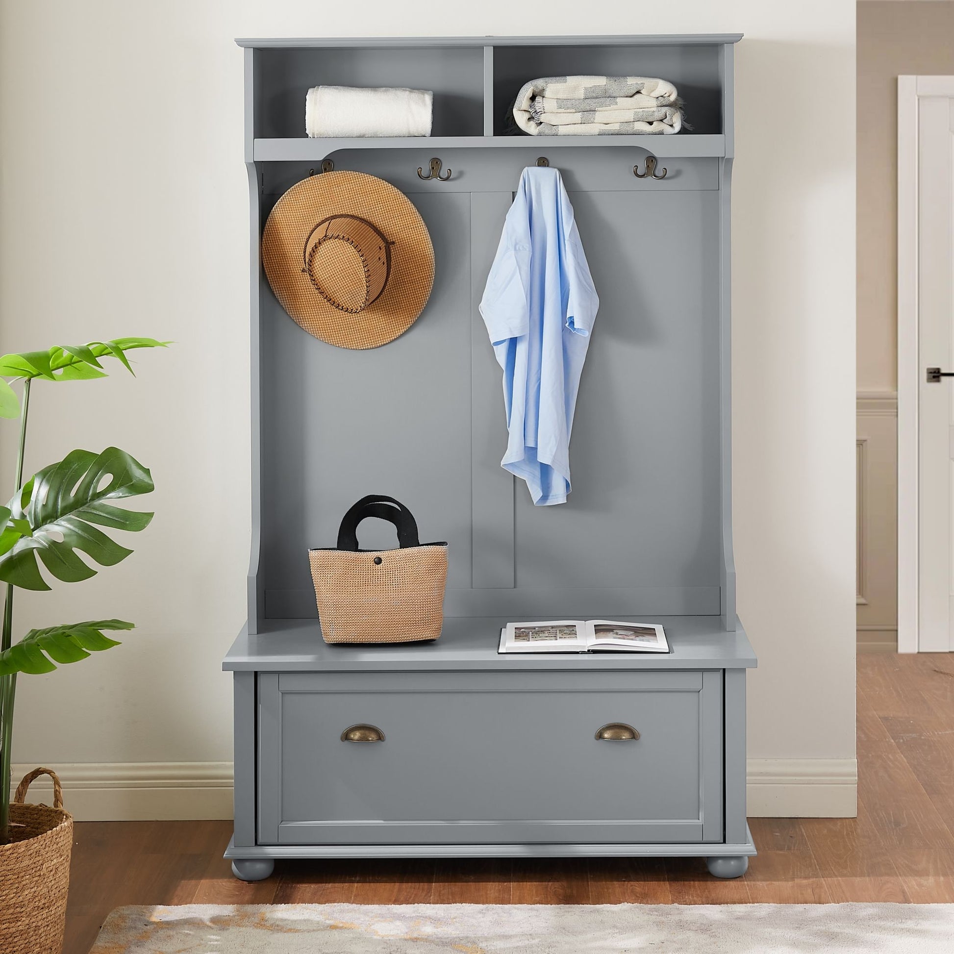 Yiekholo Casual 40.16-in Gray Wood Hall Tree