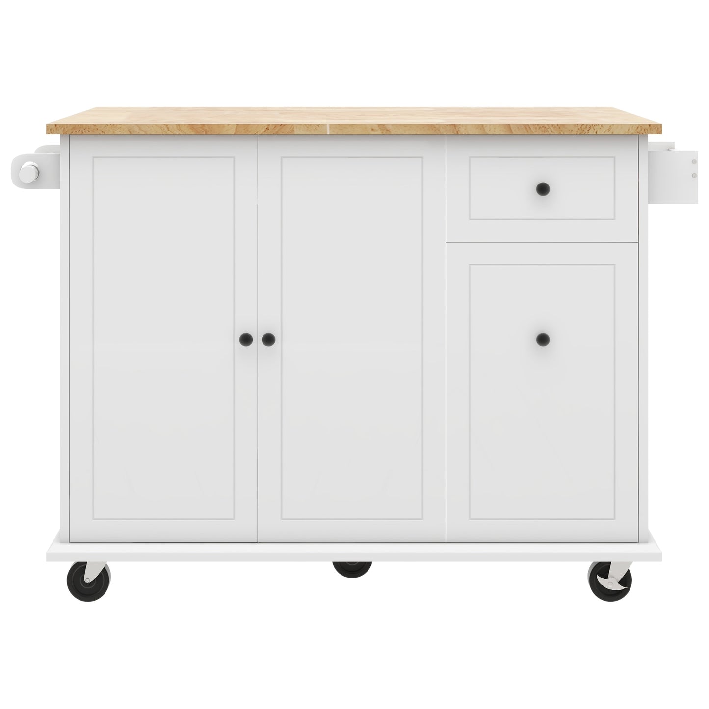 Kahomvis White MDF Base with Wood Wood Top Rolling Kitchen Island ( 29-in x 54-in x 36.8-in )