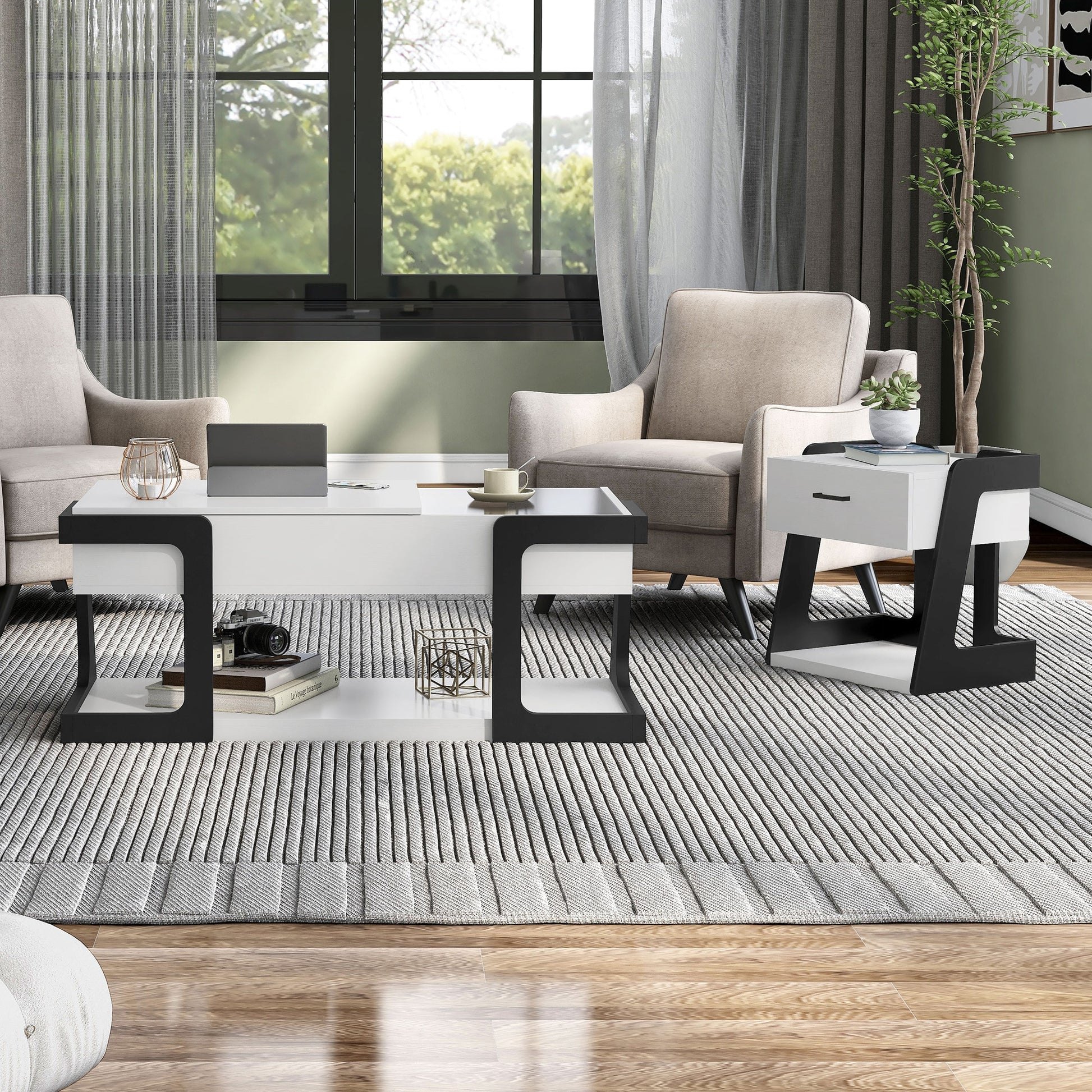 Furniture of America Oakley 2 -Piece Modern White Accent Table Set with Storage