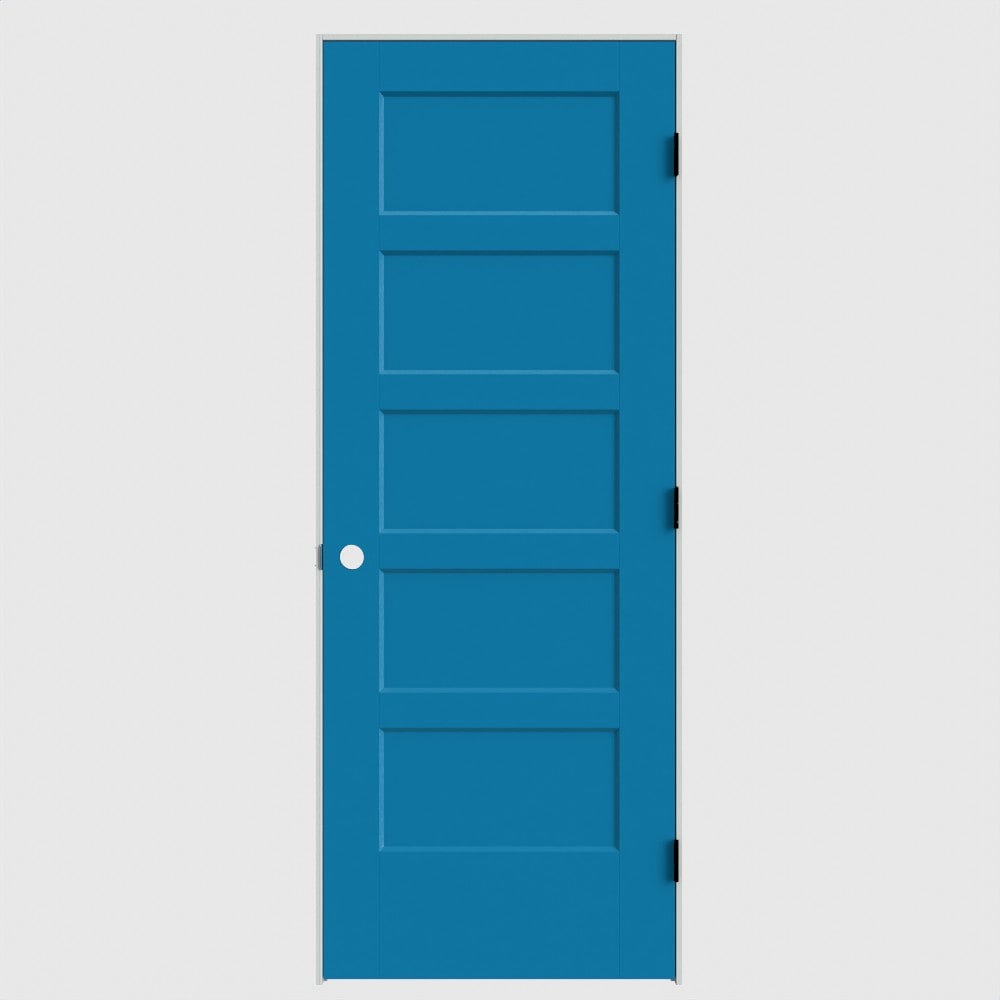 Masonite 24-in x 80-in Blue Heron Solid core 5-panel square Right hand Smooth Primed Molded composite Flat Jamb Single Prehung Interior Door