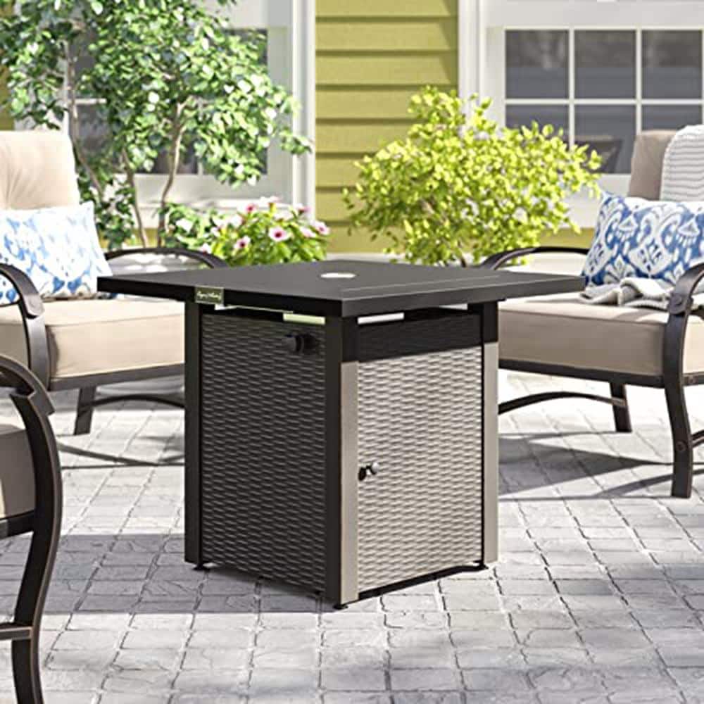 Runesay 28-in W Black Steel Square Liquid propane Fire pit table