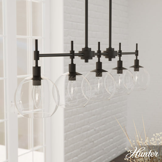Hunter Xidane 5 -Light Matte Black Mid-century For Use in Bedrooms, Dining Rooms, Foyers, Kitchens, Living Rooms Chandelier