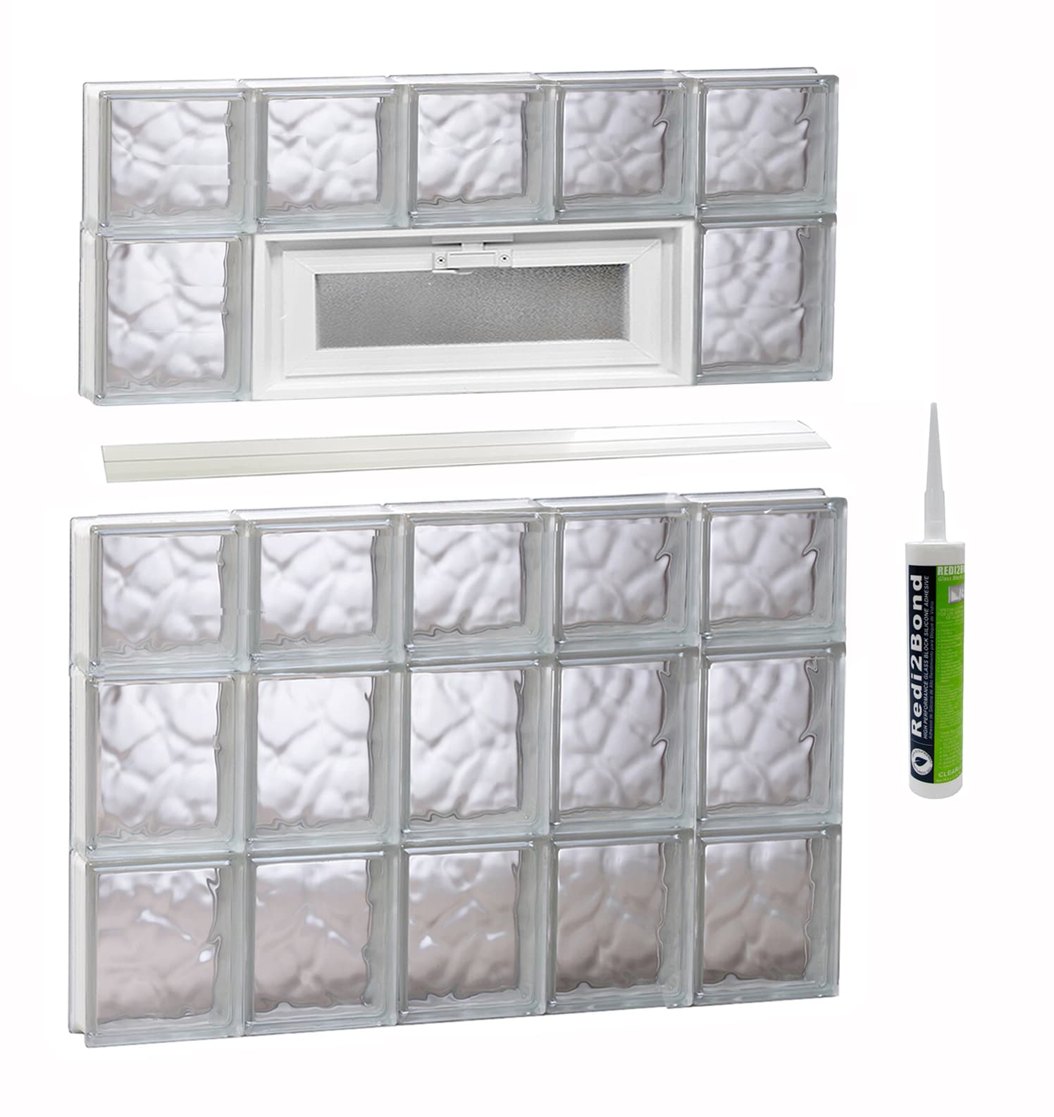 REDI2SET Wavy Glass 28-3/4-in x 34-3/4-in Frameless Replacement Vented Glass Block Window