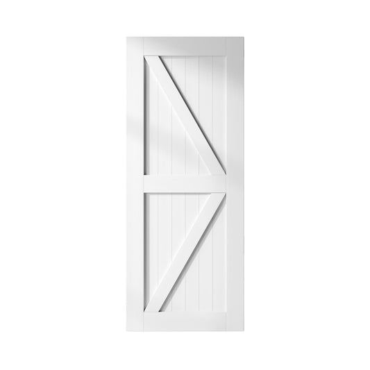 HOMACER 38-in x 84-in White Prefinished K-frame Pine Wood Solid core Single Barn Door (Hardware Not Included)