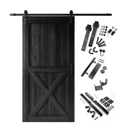 HOMACER 54-in x 84-in Black Prefinished X-frame Pine Wood Solid core Single Barn Door (Hardware Included)
