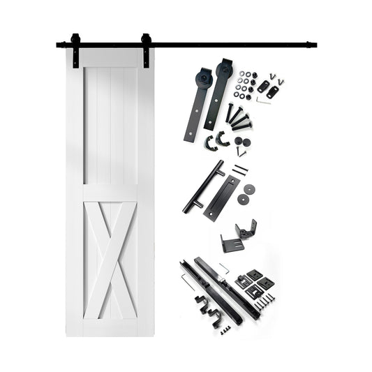 HOMACER 20-in x 84-in White Prefinished X-frame Pine Wood Solid core Single Barn Door (Hardware Included)