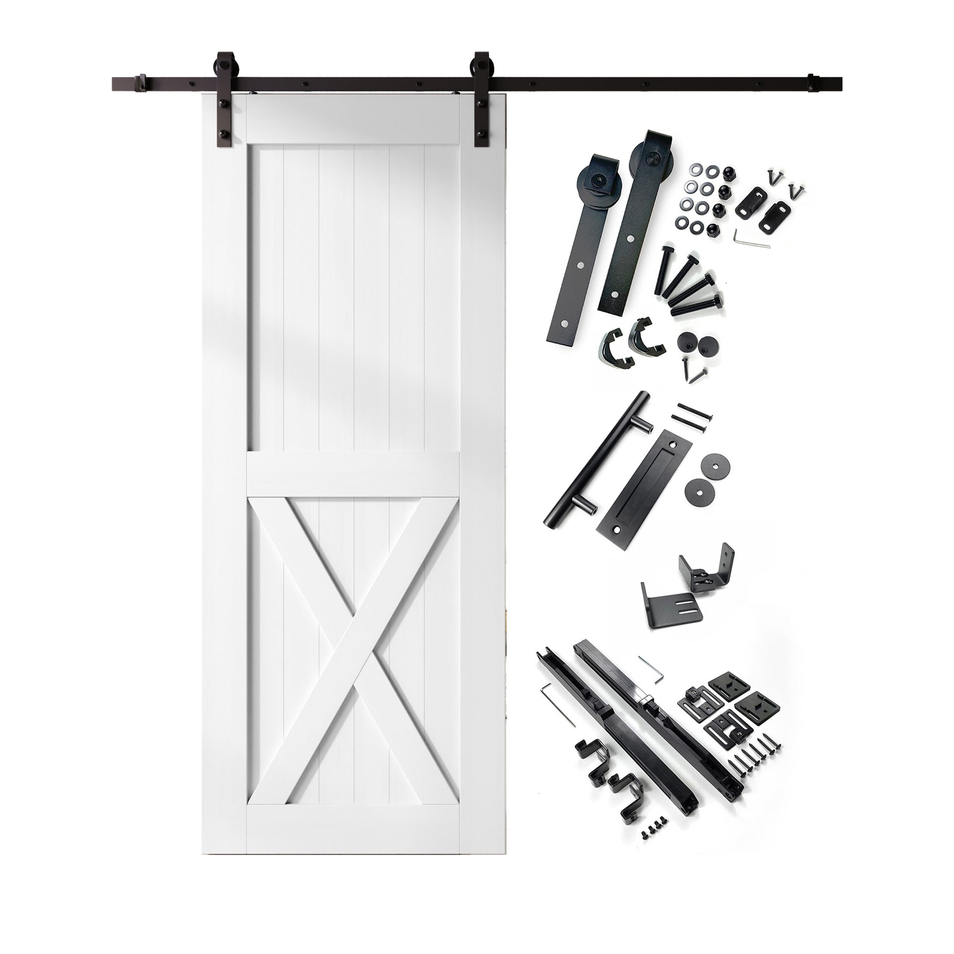 HOMACER 32-in x 84-in White Prefinished X-frame Pine Wood Solid core Single Barn Door (Hardware Included)