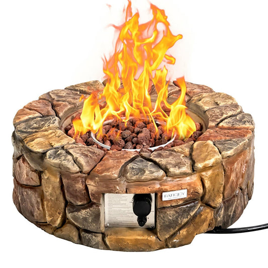 GZMR 40,000 BTU Stone Gas Fire Stove Pit 28-in W Brown Portable Stone Round Liquid propane Fire pit