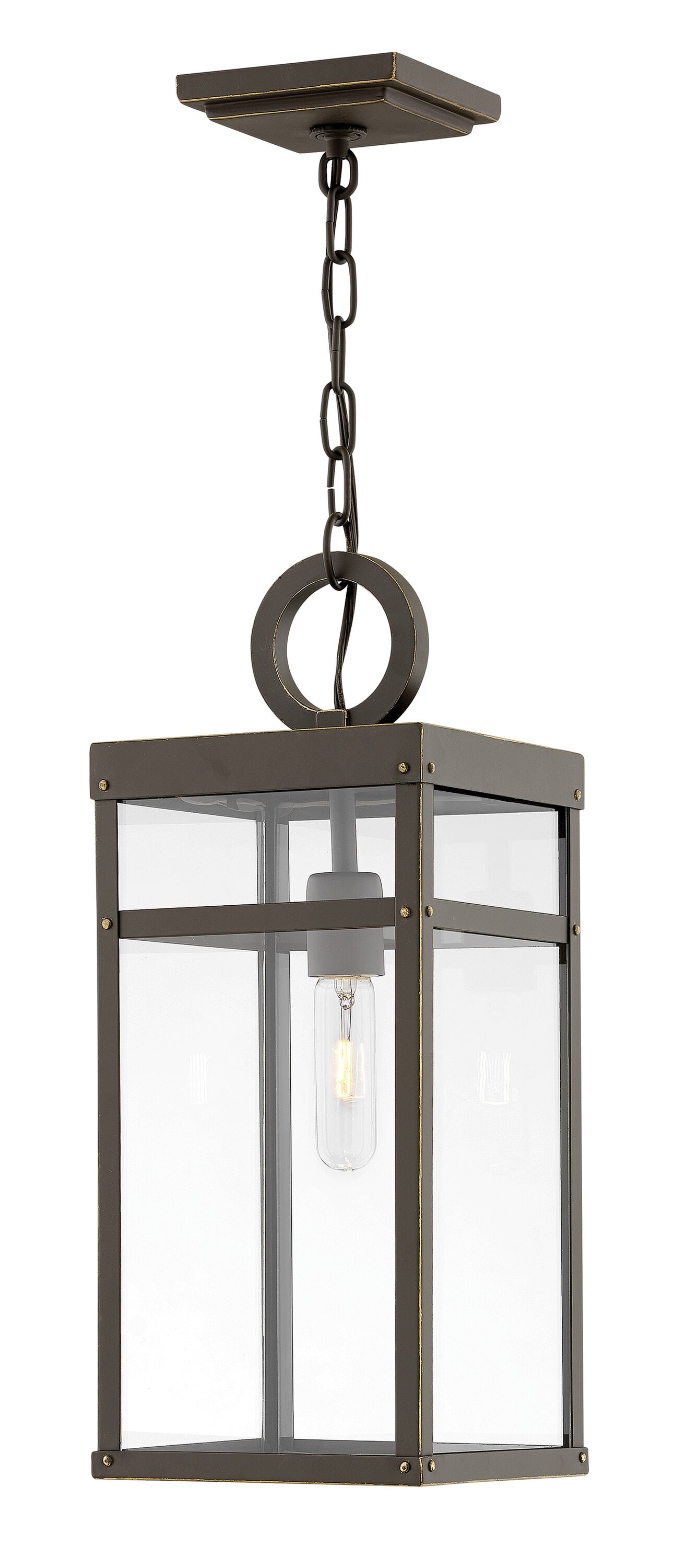 Hinkley Porter Oil Rubbed Bronze Transitional Clear glass Rectangle Medium Indoor/Outdoor Hanging Pendant light 6588982