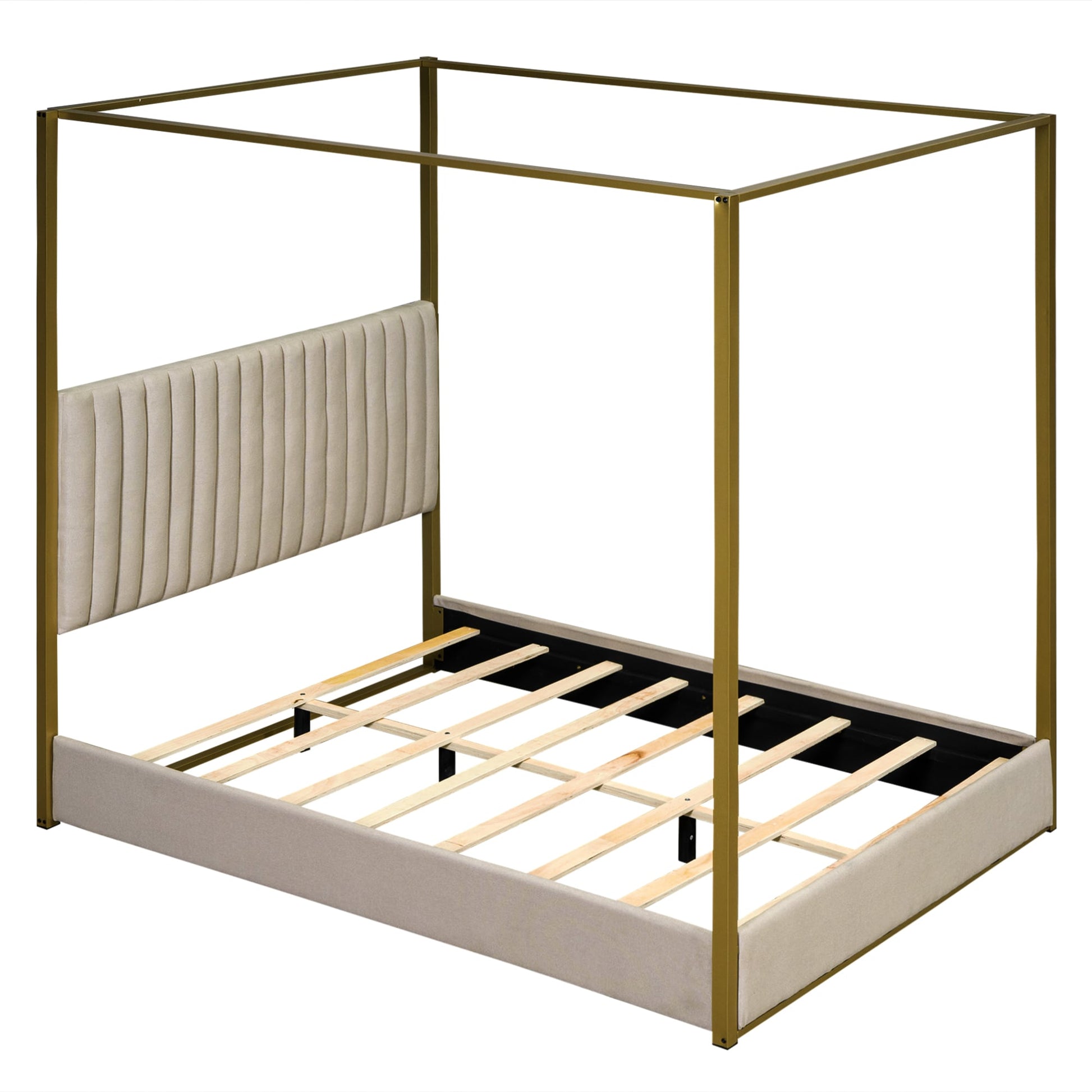 Qualler Queen Beige Bed Frame with Headboard