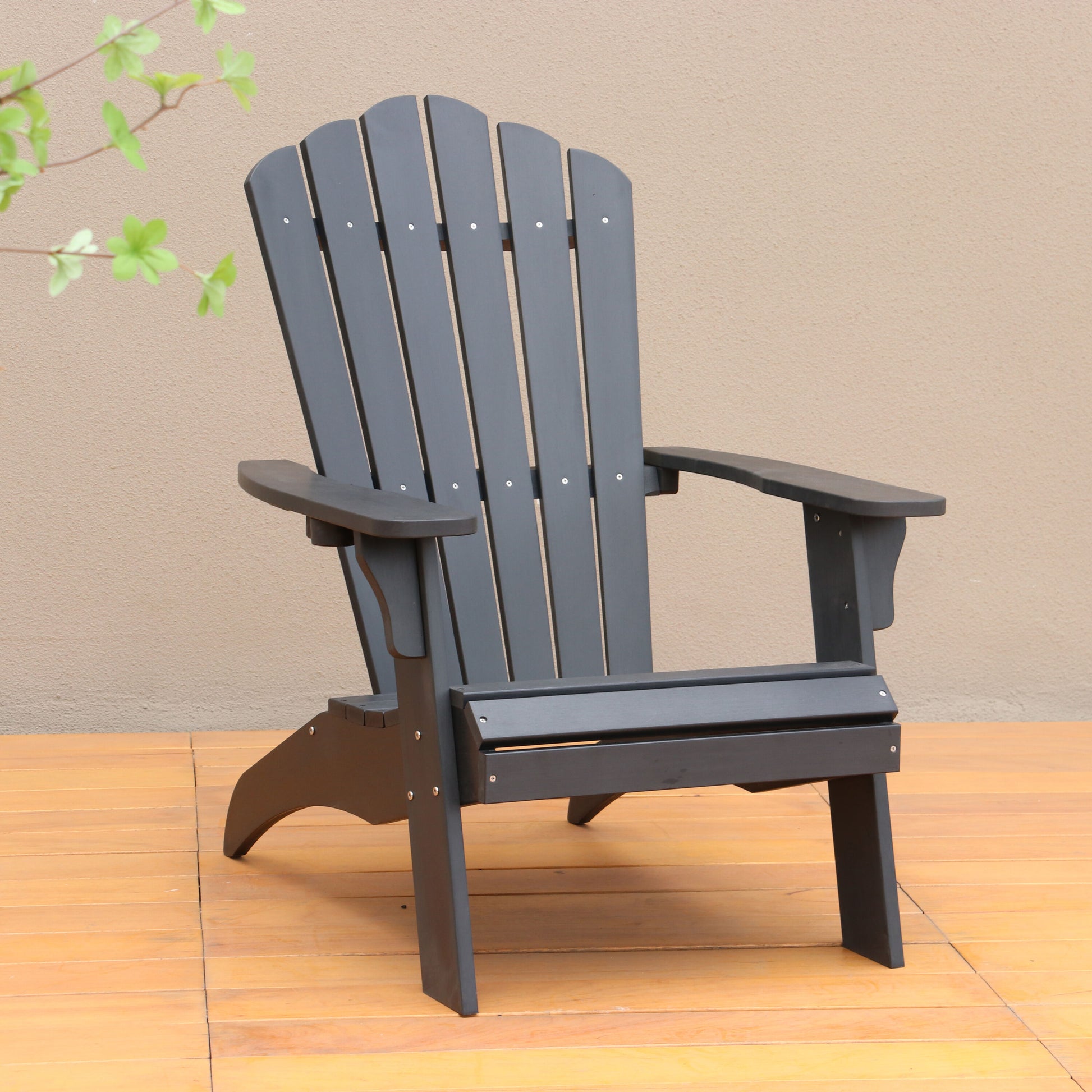 Moda Furnishings Classic Black Poly-lumber Frame Stationary Adirondack Chair with Slat Seat