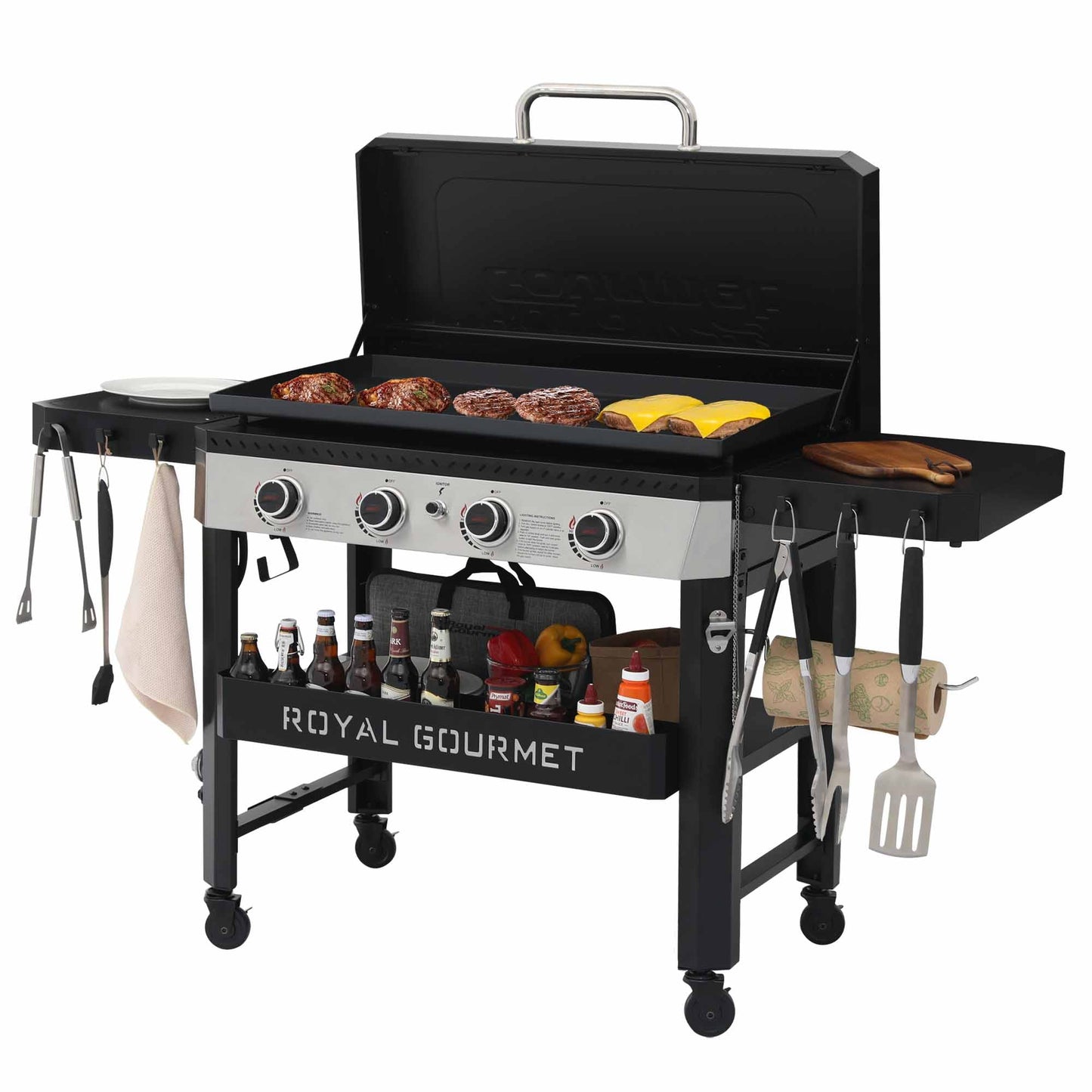 Royal Gourmet 34'' Griddle with Hood 4 -Burner Liquid propane Flat Top Grill