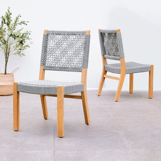 Cambridge Casual Zenith Set of 2 Woven Natural Teak Wood Frame Stationary Dining Chair with Gray Woven Seat