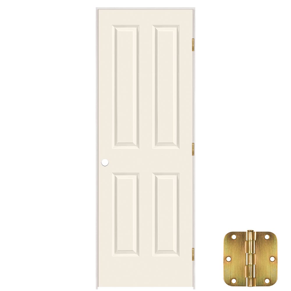 Masonite 28-in x 80-in Moonglow Solid core 4 panel square Left hand Smooth Prefinished Molded composite Flat Jamb Single Prehung Interior Door