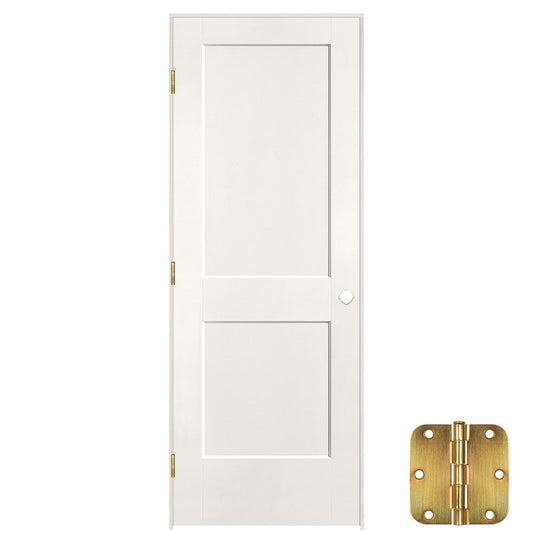 Masonite 30-in x 80-in White Solid core 2-panel square Right hand Smooth Prefinished Molded composite Flat Jamb Single Prehung Interior Door