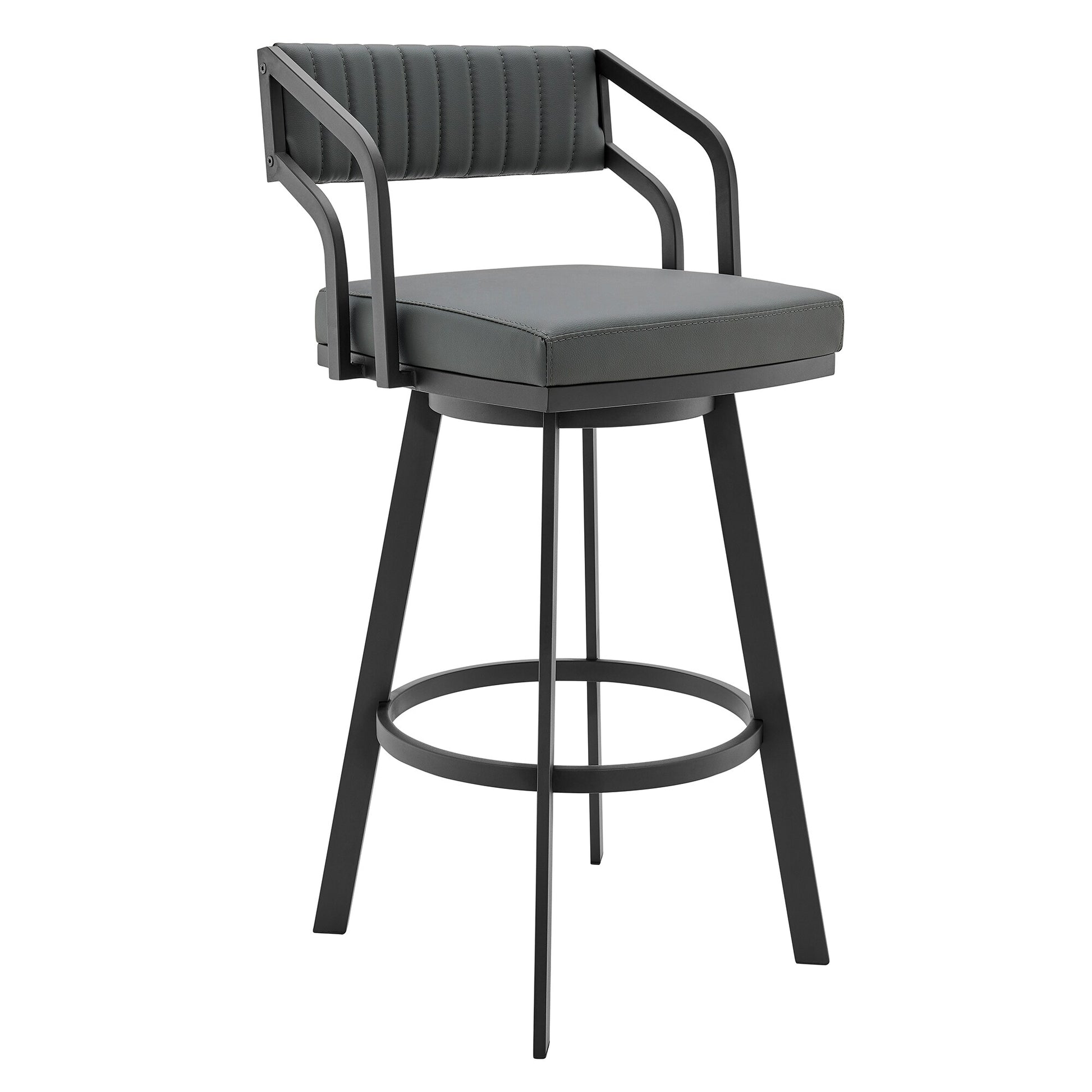 Armen Living Black Powder-Coated Frame 26.0-Inches H Counter height Bucket seat Upholstered Swivel Metal Bar Stool with Arms