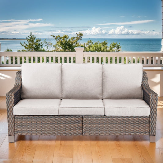  PASOFA-T Wicker Outdoor Sofa with Beige Cushions and Steel Frame