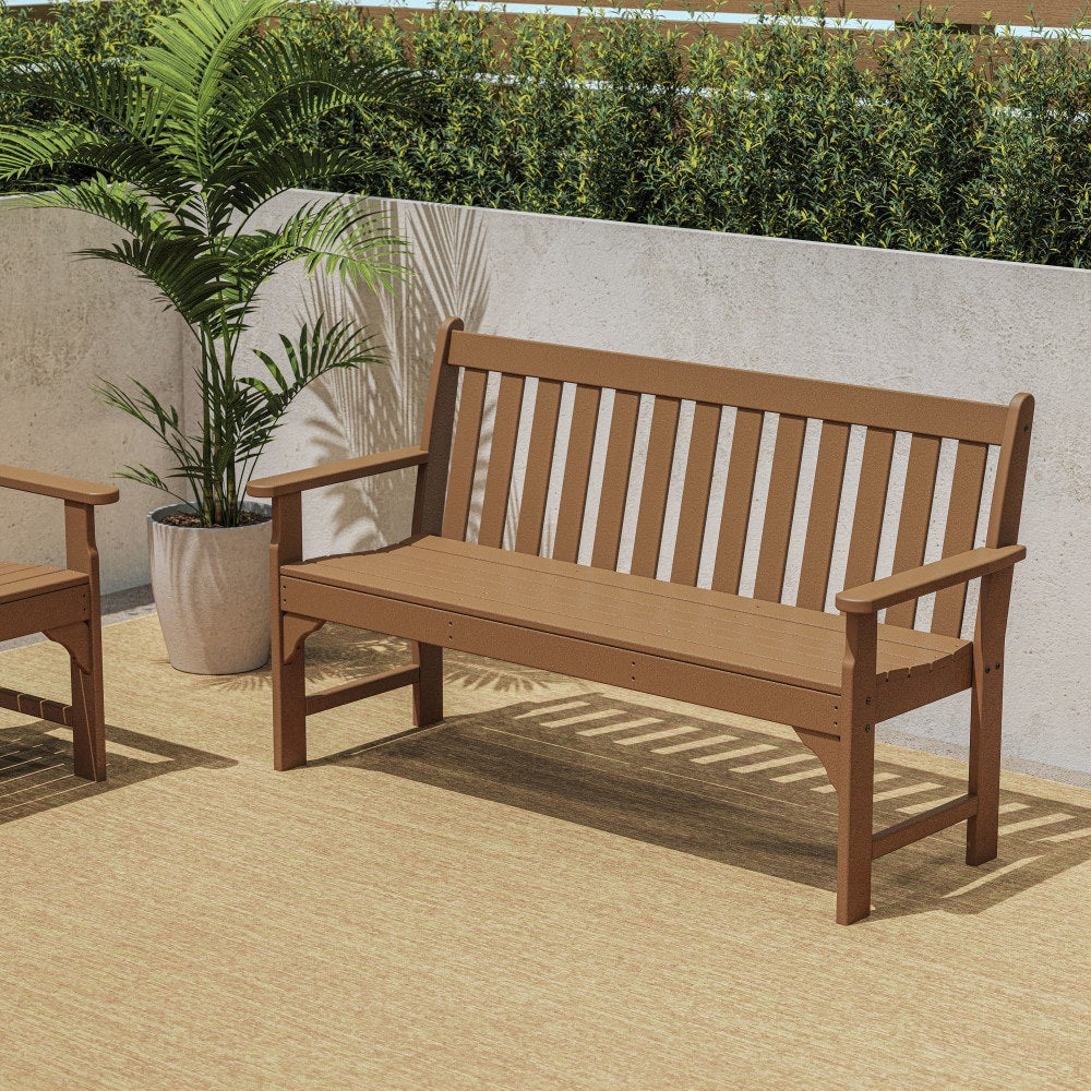 POLYWOOD Vineyard 60.5-in W x 35.25-in H Teak Plastic Garden Bench