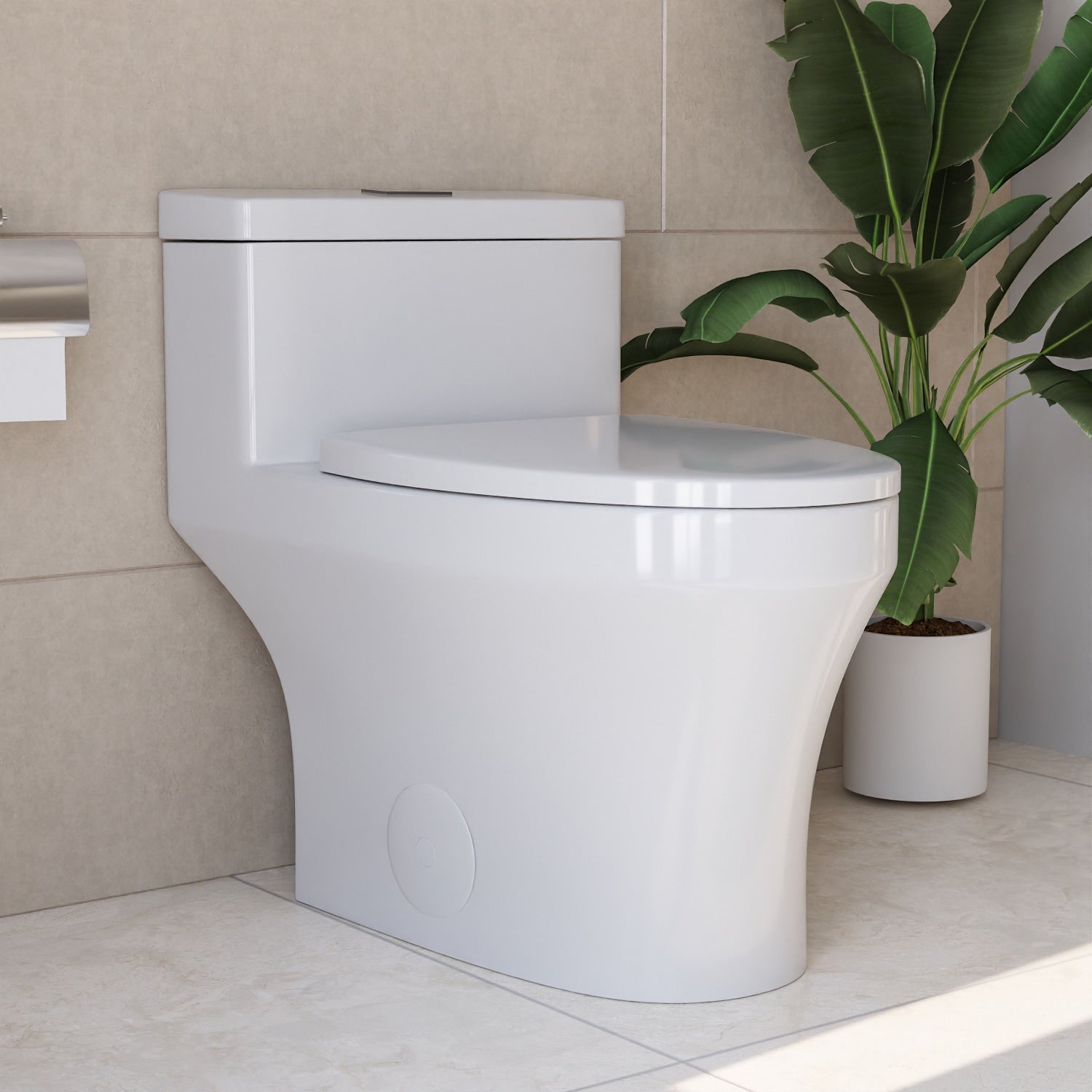 DeerValley Prism White Elongated Chair height 12-in Rough-In WaterSense 1.6 GPF Dual Flush Soft Close 1-piece Toilet