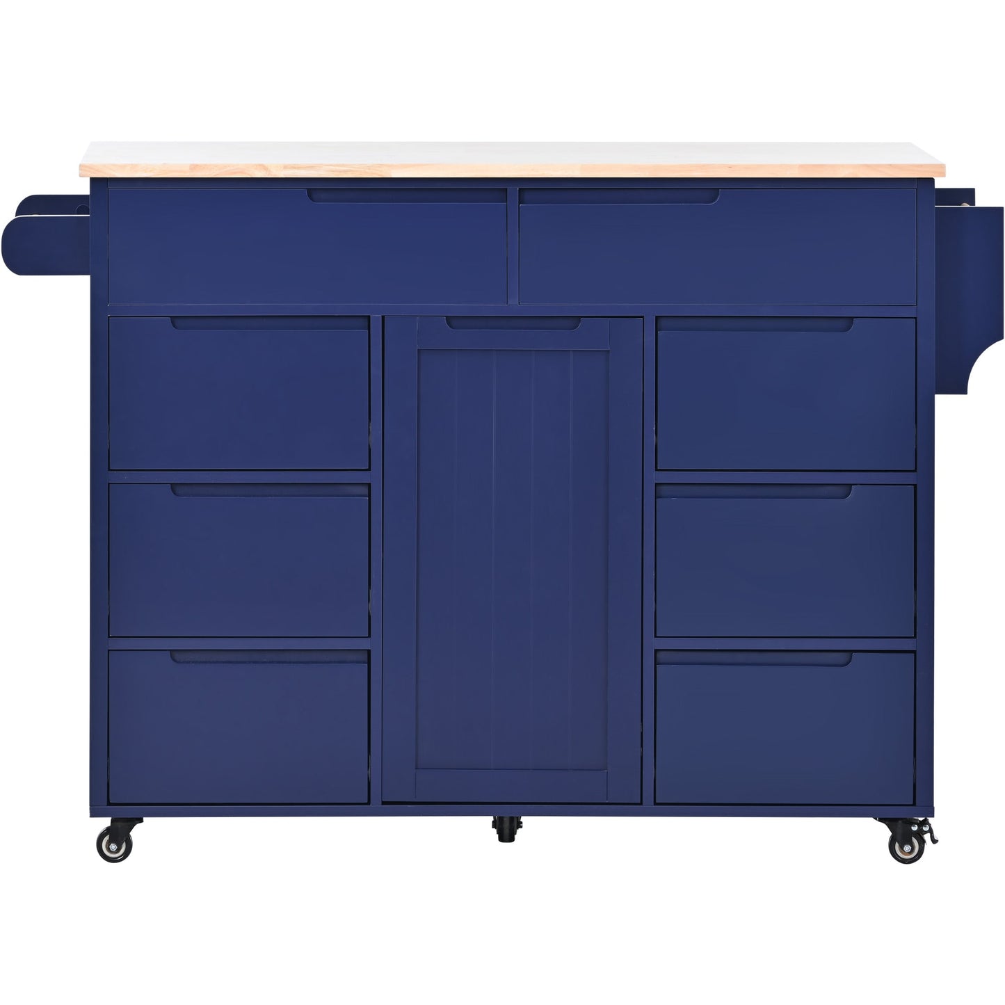 Kahomvis Blue MDF Base with Wood Rolling Kitchen Island ( 18.5-in x 53-in x 37-in )