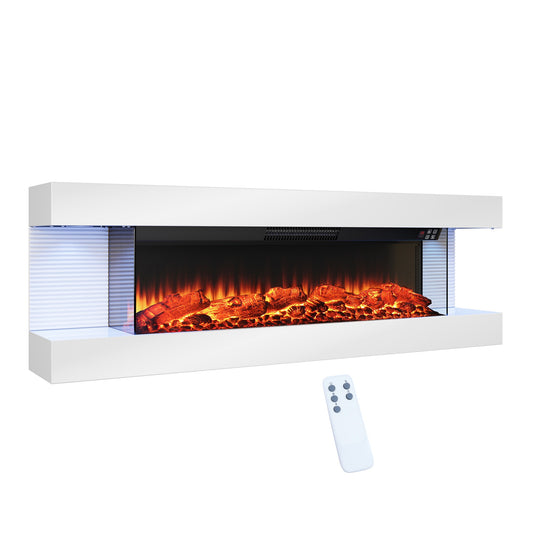 Clihome 50-in W White Wall mount LED Wall-mount Electric Fireplace with Remote Control Included