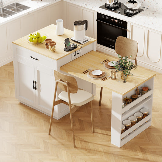 Runesay White MDF Base with MDF Wood Top Rolling Kitchen Island ( 27.6-in x 82.7-in x 36.2-in )