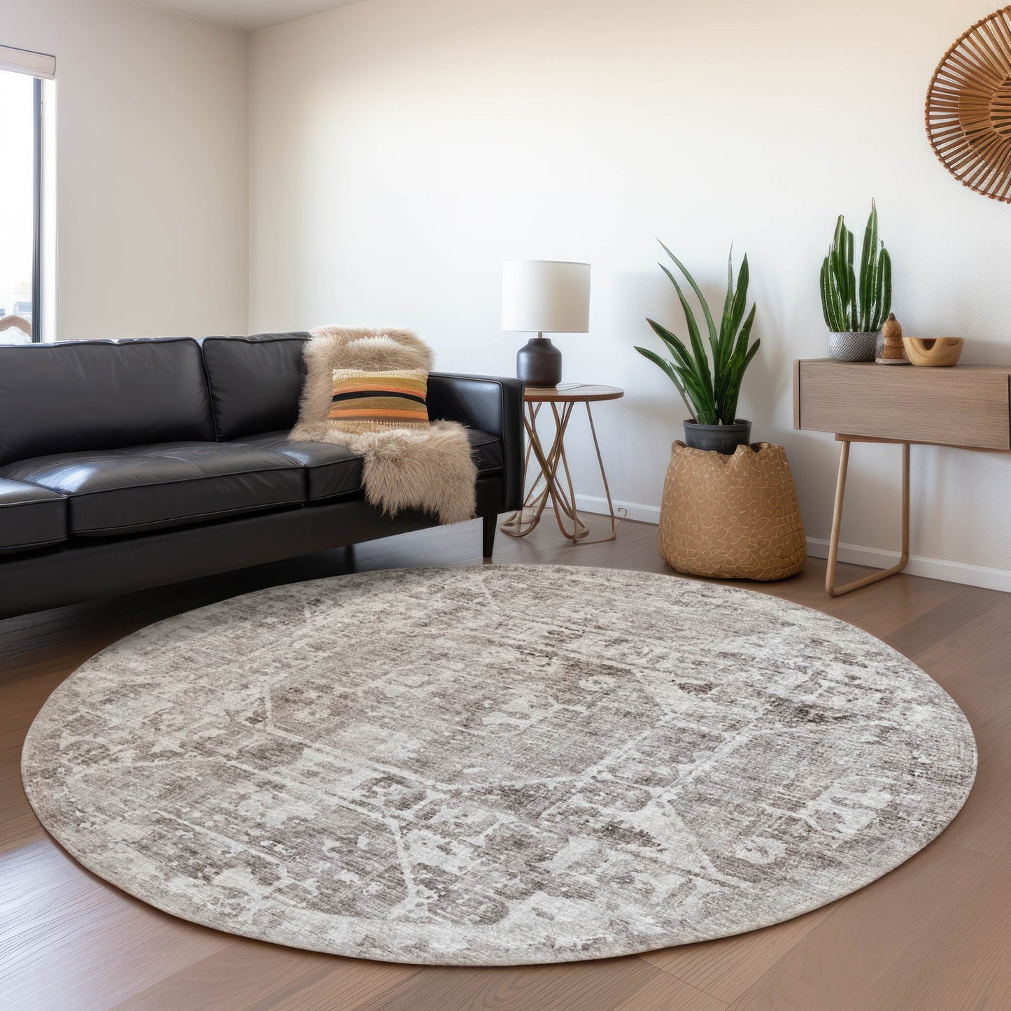 Addison Rugs Mayfield AMF41MO 8 x 8 (ft) Loomed Mocha Round Indoor Abstract Machine washable Pet Friendly Area rug