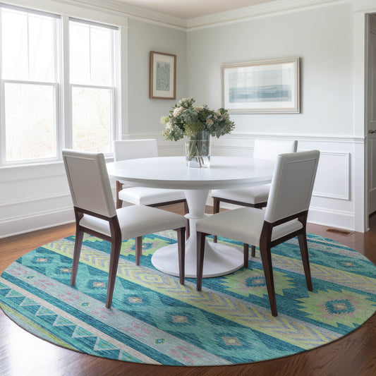 Addison Rugs Mayfield AMF178PC 8 x 8 (ft) Loomed Peacock Round Indoor Geometric Machine washable Pet Friendly Area rug