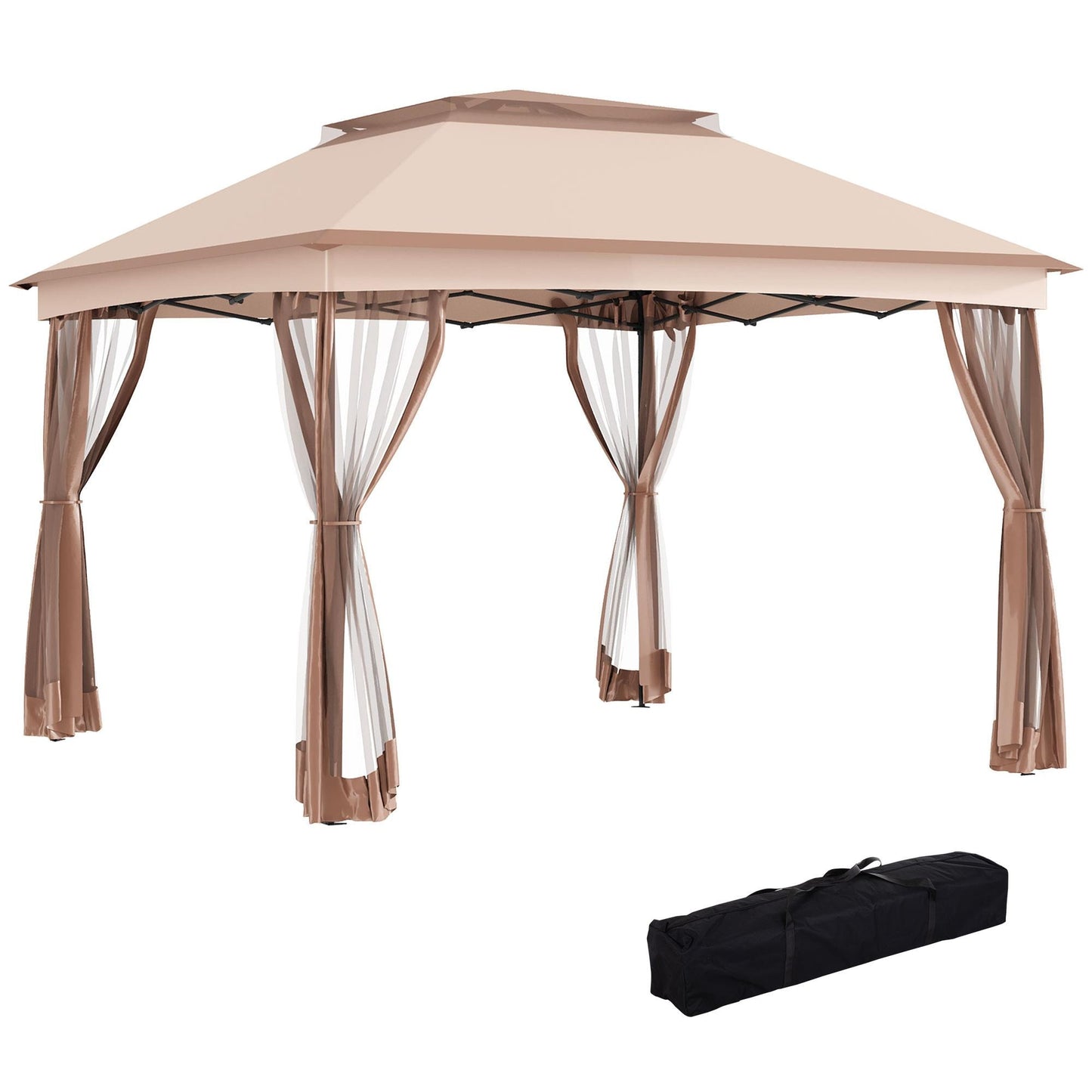 Bayfeve 11-ft x 11-ft Pop Up Canopy Khaki with Soft Top Roof (Screen Included)
