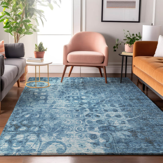Addison Rugs Mayfield AMF577BU 8 x 10 (ft) Loomed Blue Rectangular Indoor Geometric Machine washable Pet Friendly Area rug