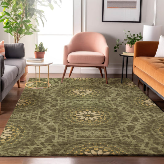 Addison Rugs Mayfield AMF619OL 8 x 10 (ft) Loomed Olive Rectangular Indoor Geometric Machine washable Pet Friendly Area rug