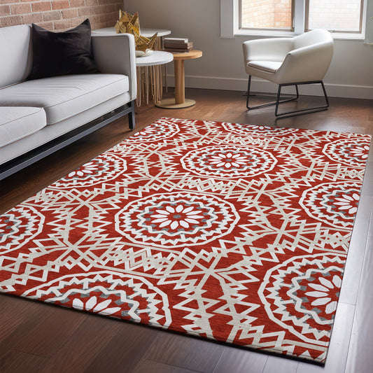 Addison Rugs Mayfield AMF619RD 8 x 10 (ft) Loomed Red Rectangular Indoor Geometric Machine washable Pet Friendly Area rug