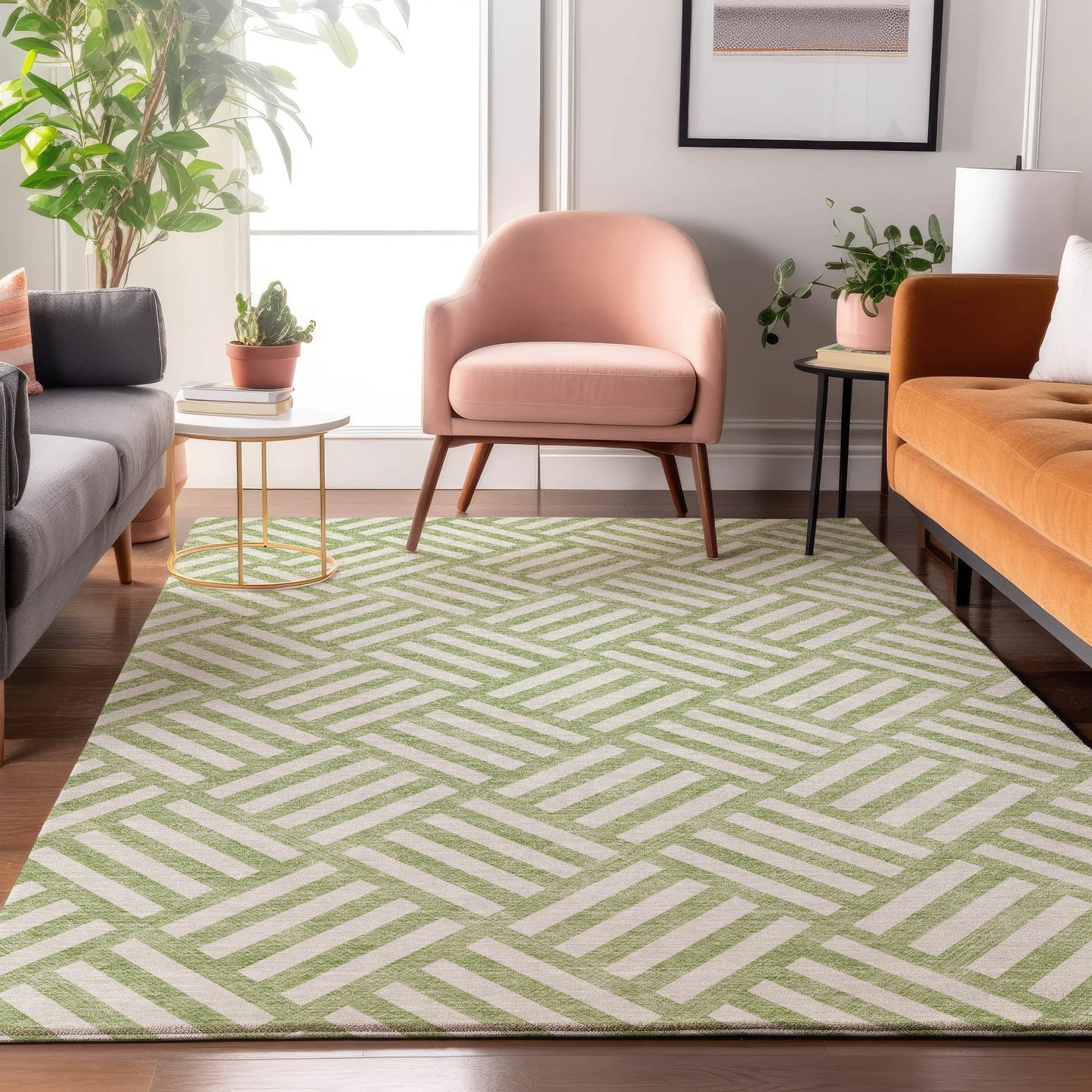 Addison Rugs Mayfield AMF620AL 8 x 10 (ft) Loomed Aloe Rectangular Indoor Geometric Machine washable Pet Friendly Area rug
