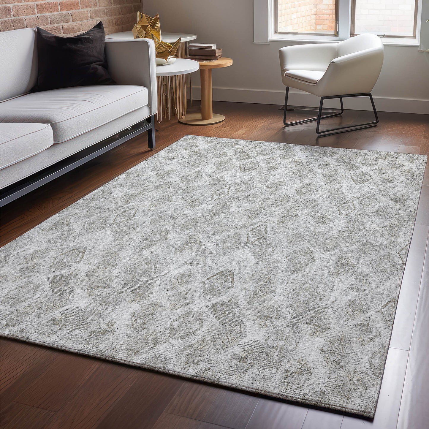 Addison Rugs Mayfield AMF622SV 8 x 10 (ft) Loomed Silver Rectangular Indoor Geometric Machine washable Pet Friendly Area rug