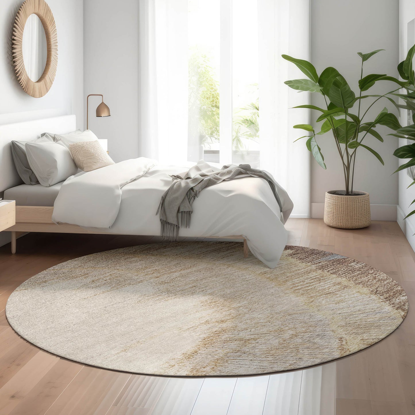 Addison Rugs Mayfield AMF650BR 8 x 8 (ft) Loomed Brown Round Indoor Geometric Machine washable Pet Friendly Area rug