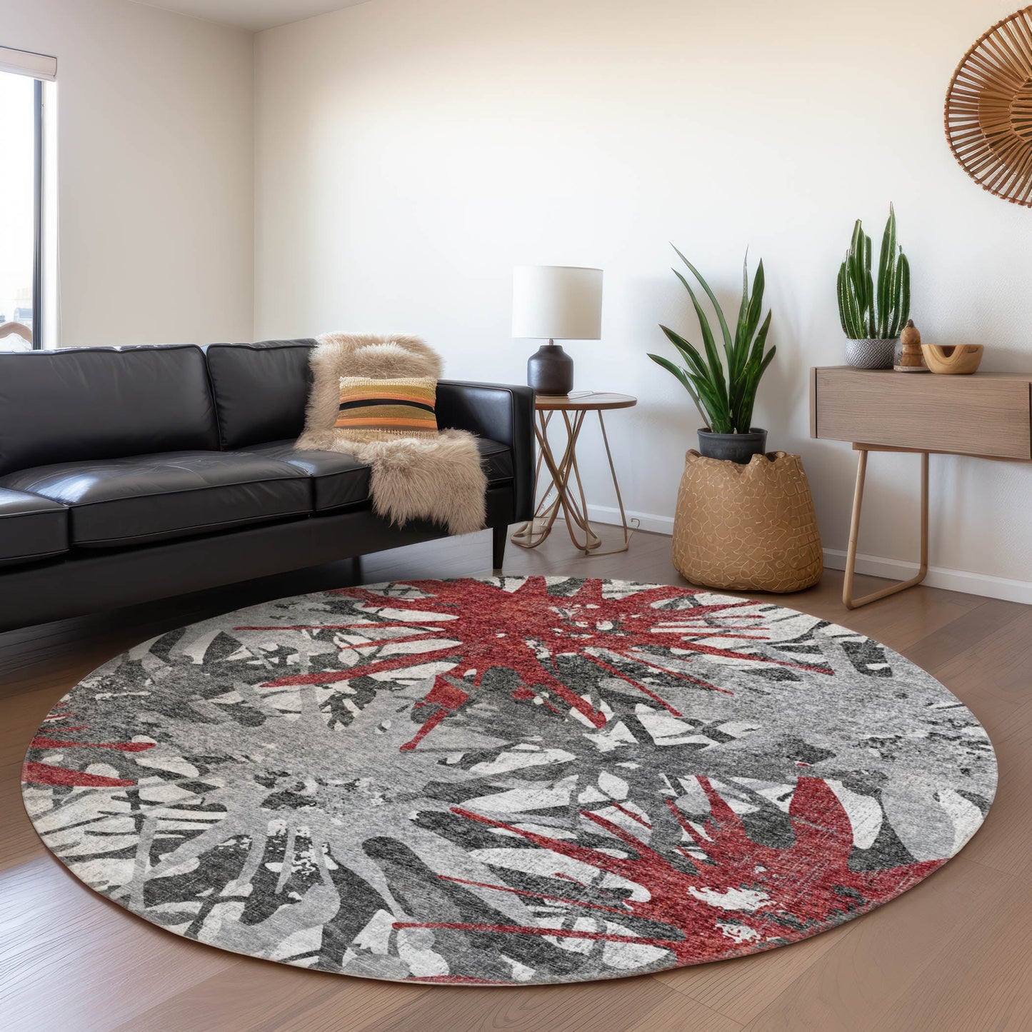 Addison Rugs Mayfield AMF77RE 8 x 8 (ft) Loomed Red Round Indoor Abstract Machine washable Pet Friendly Area rug