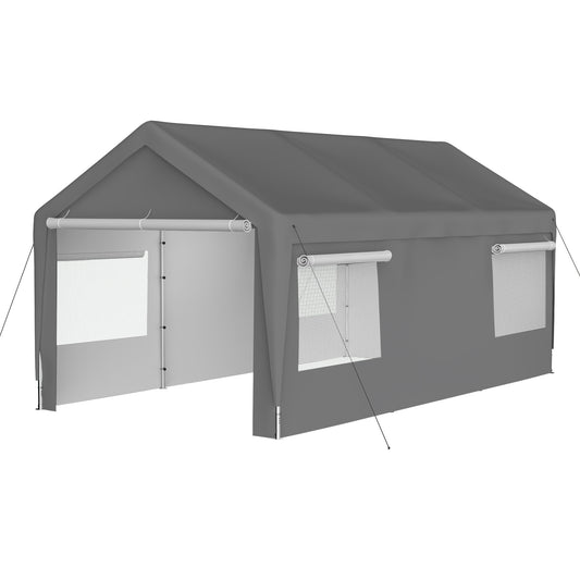 Lycvki 10.2-ft W x 19.45-ft L x 9.08-ft H Grey Metal Carport with Polycarbonate Roof
