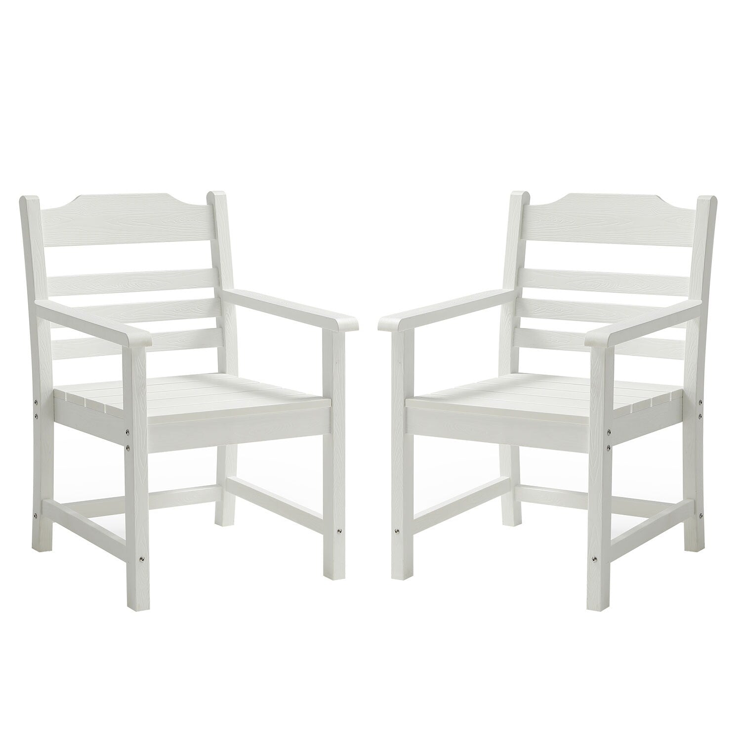 GZMR Patio Dining Chair Set of 2 White Stationary Dining Chair with Solid Seat