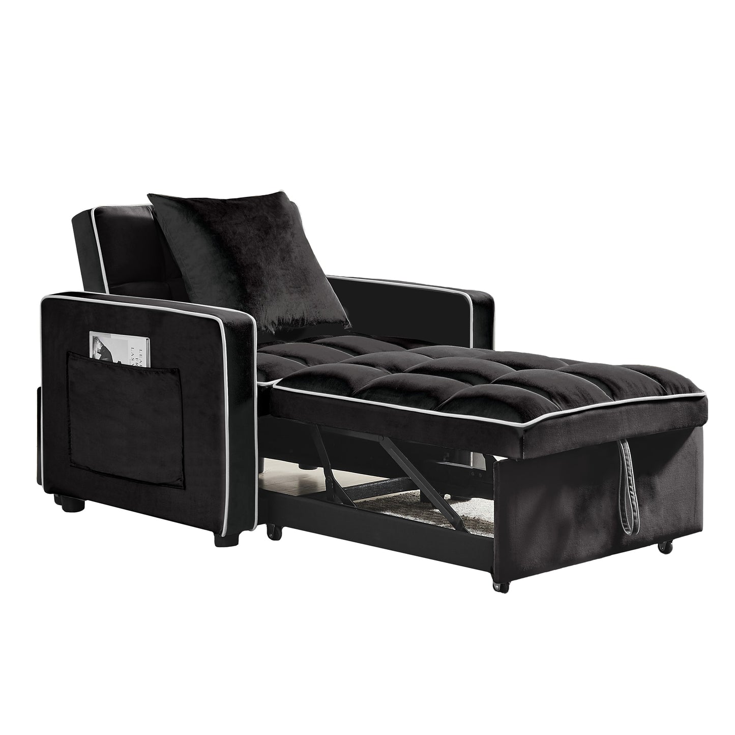 Hrinhom Casual BLACK Velvet Sleeper Chair
