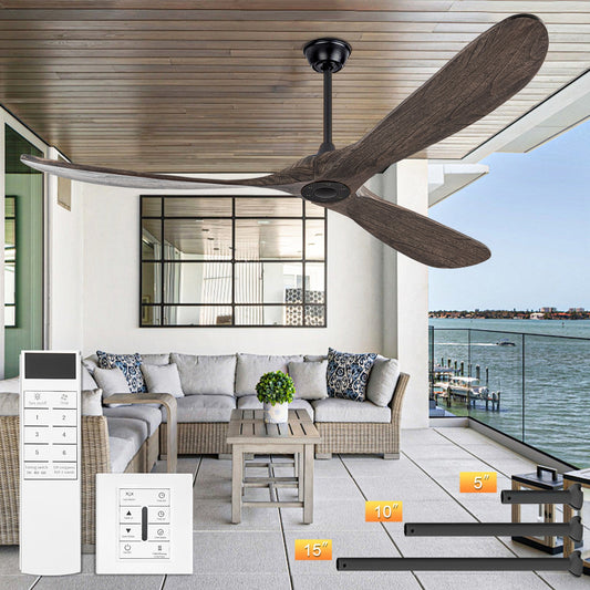 WELLFOR 72-in Matte Black with Gray Blades Ceiling Fan Without Light - Remote Included ( 3 -Blade )