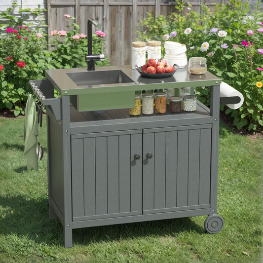 Poly furniture Outdoor Kitchen Series HEPE Grill Table with Sink Gray Plastic Grill cart