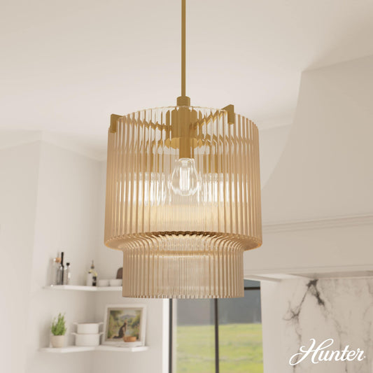 Hunter Ontario 3 -Light Luxe Gold Transitional Tinted glass Cylinder Medium Hanging Pendant light 6632179