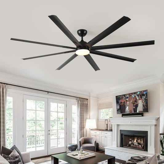 Bayfeve Adjustable Speed 84-in Color-Changing Integrated LED Outdoor Black with Black Aluminium Blades Ceiling Fan With Light and Remote ( 8 -Blade )