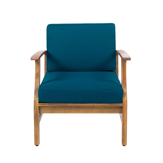 AHIOU HOME Teak Wood Frame Stationary Conversation Chair with Blue Cushioned Seat